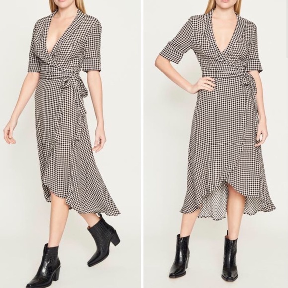 GANNI Check Gingham Print Wrap Dress Size 38/ 6